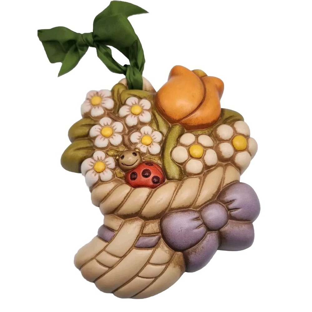 Vintage Thun Itallian Wall Decor Daisy's Tulip Ladybug Cornucopia Bouquet Retro